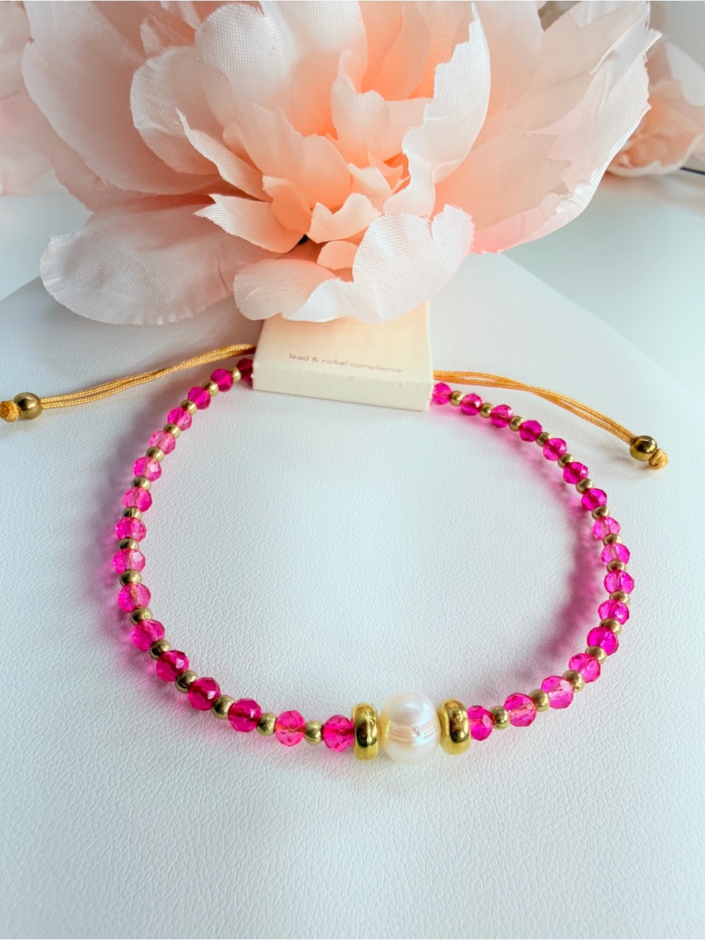 Pink Beaded Bracelet with Pearl Accent